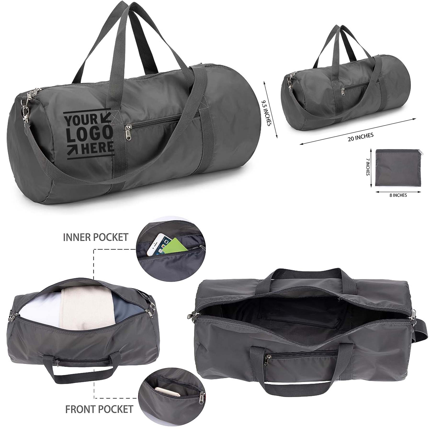Men Women 20-24-28 Inches Foldable Gym Duffel Travel Sport Bag With Inner Pocket