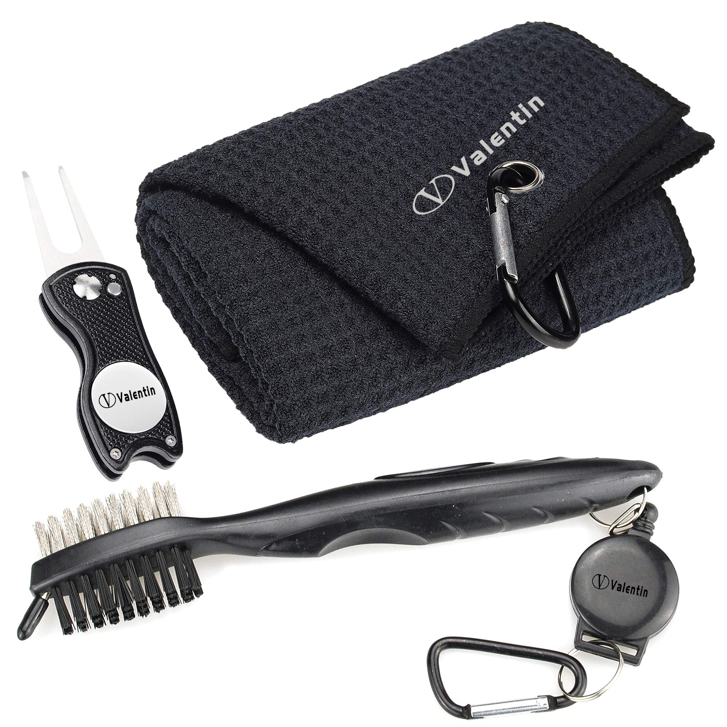 Golf Towel & Cleaner Brush & Divot Tool Set 2
