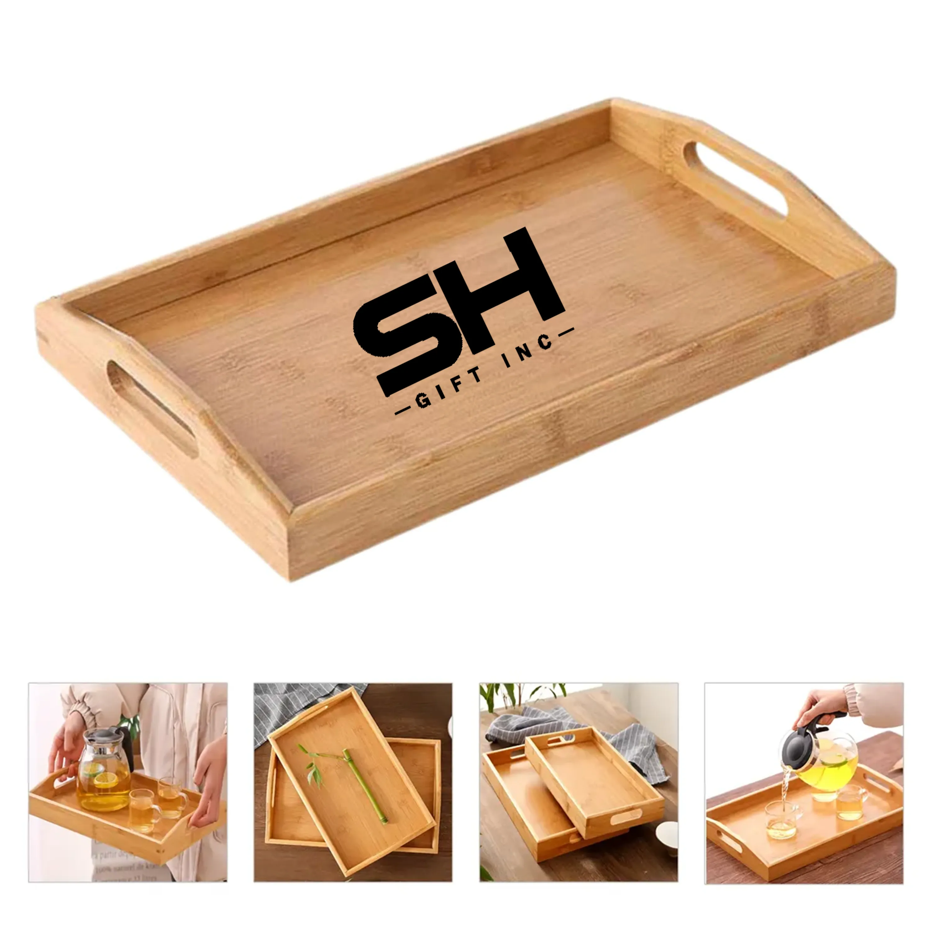Bamboo Serving Tray with Handles 4
