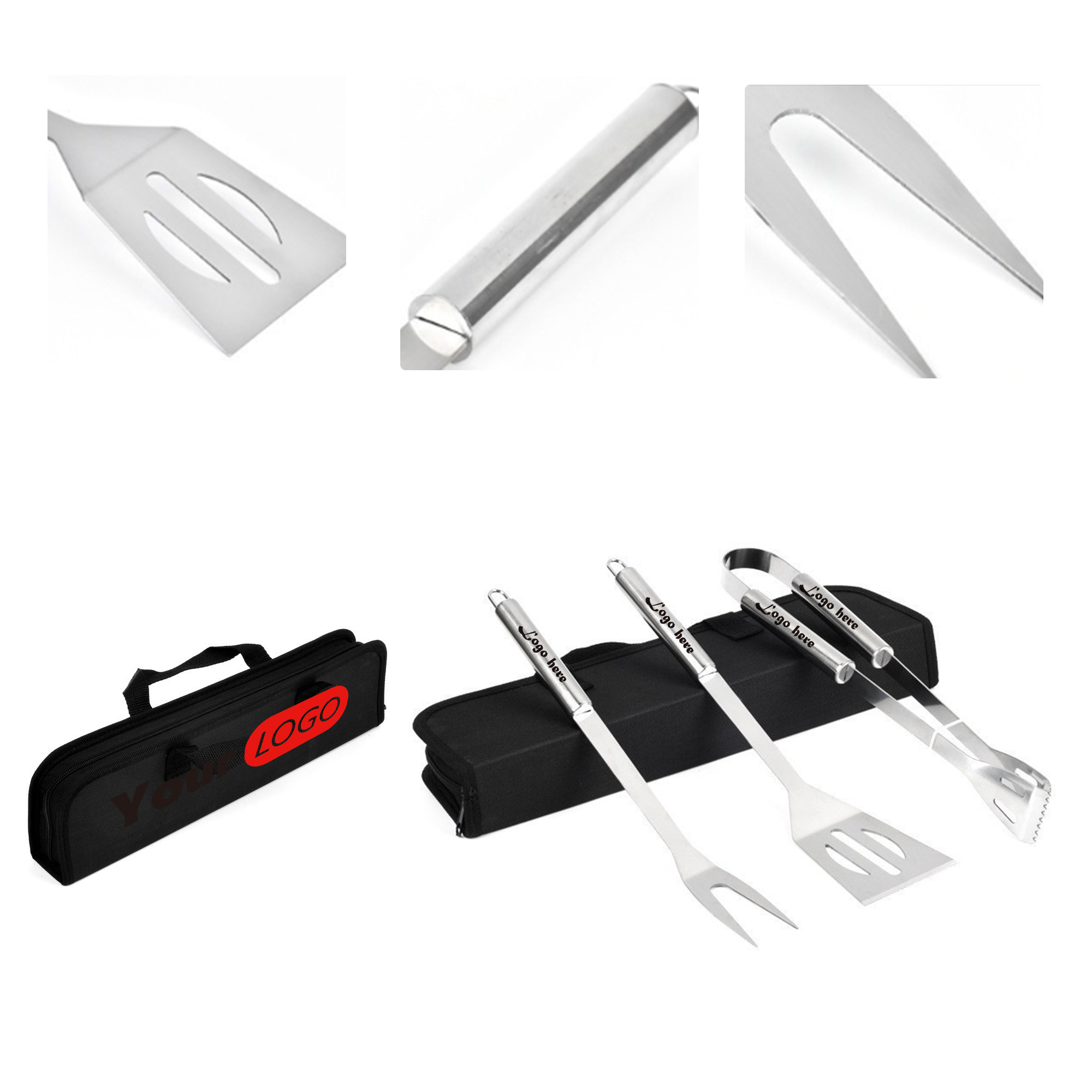 MOQ50 Custom 3-Piece BBQ Tool Set With Carrying Bag 1