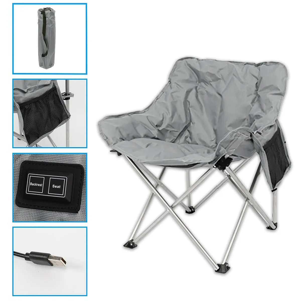 USB Heated Folding Camping Lawn Moon Chairs with Cushioned 5
