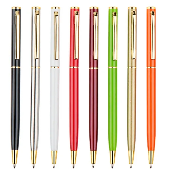 Slim Metal Hotel Ballpoint Pen with Gold Accents 5