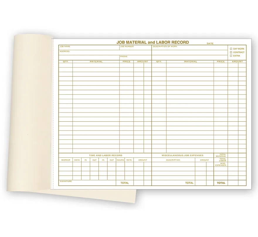 Material and Labor Record Forms, Padded 2