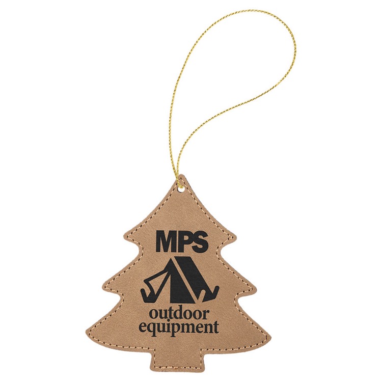 Light Brown Leatherette Tree Ornament with Gold String 2