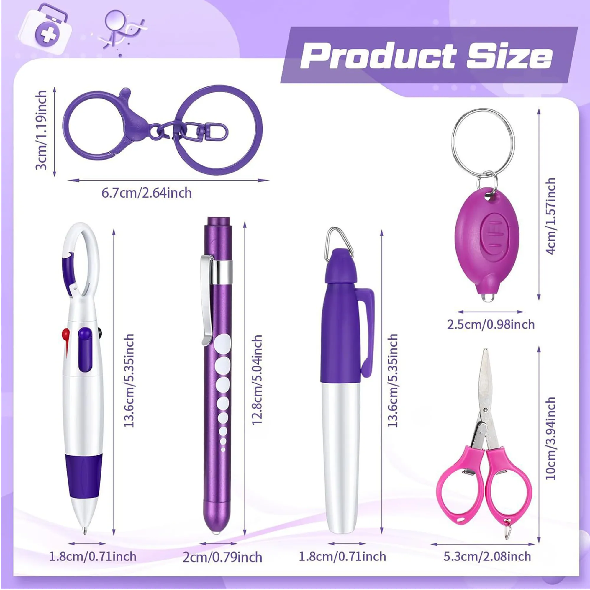 Ballpoint Pen Set with Flashlight Foldable Scissors Keychain 2