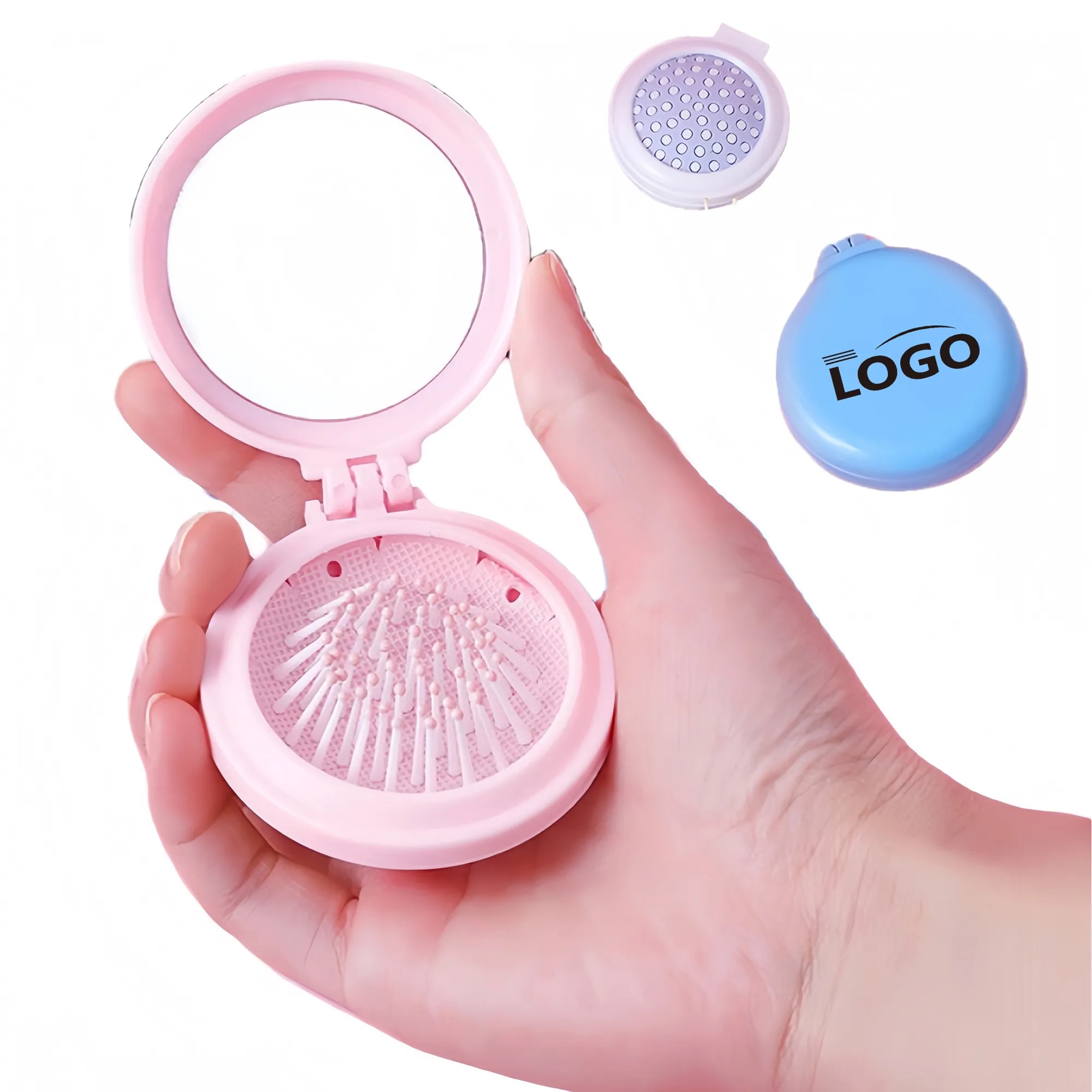 Travel-Friendly Folding Hairbrush Comb Massager Mirror