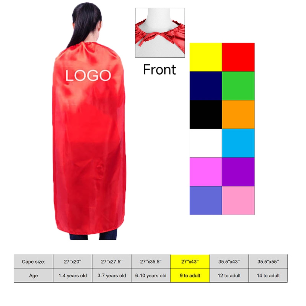 Superhero Satin Cape W/ Tie String For Teens & Adults (27" W x 43" H) 5