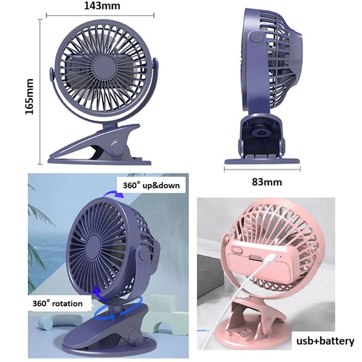 Clip Desk Fan Usb Battery Rechargeable 3