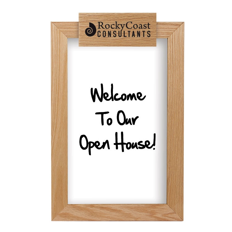 Wall Oak Frame Wet-Erase Board with Header 12"w x 18"h