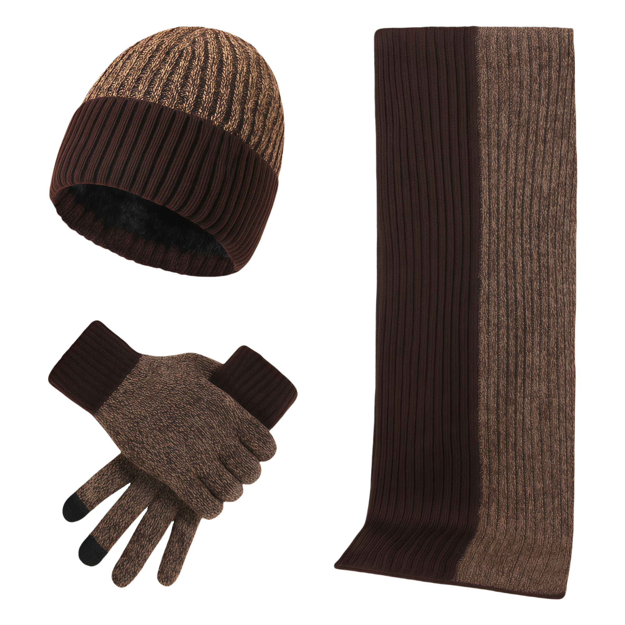 Winter Knit Hat Scarf Gloves Set - Striped 3