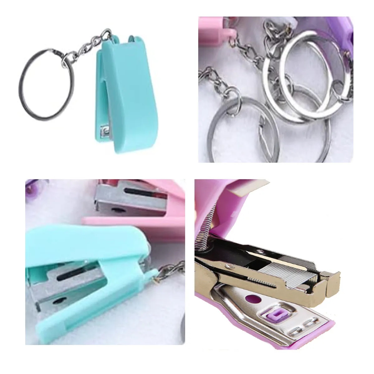 5 Sets Handheld Mini Cute Colorful Desk Keychain Stapler 2
