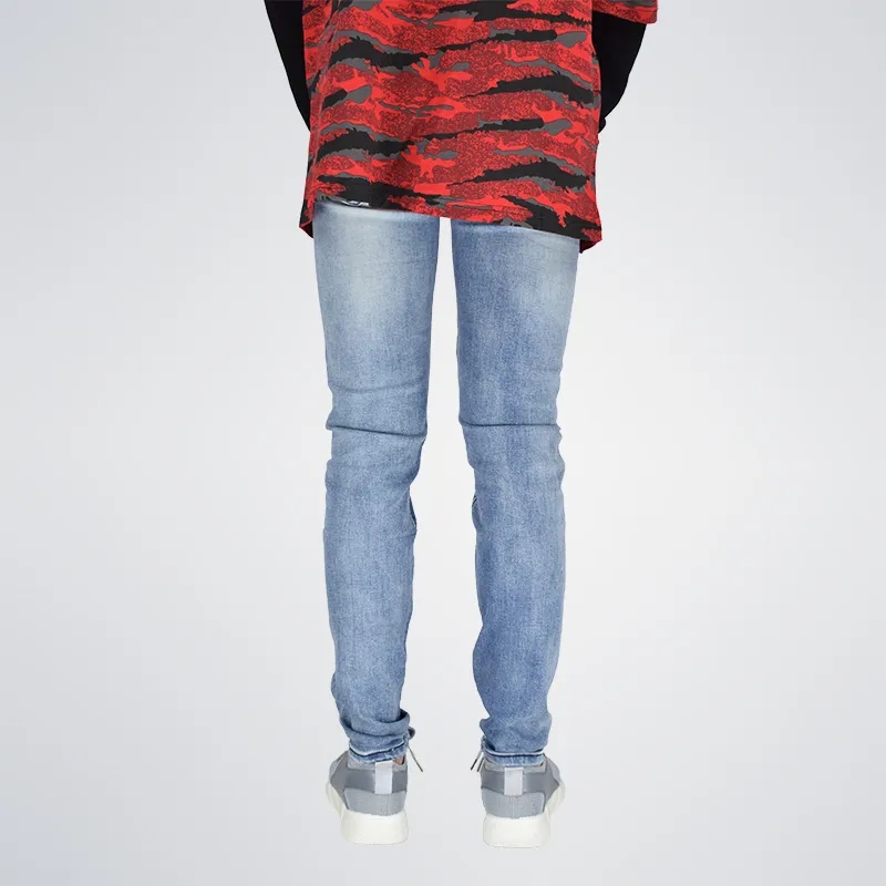 Men's Zipper Slim Fit Ripped Biker Jeans with Pleated Patch 4