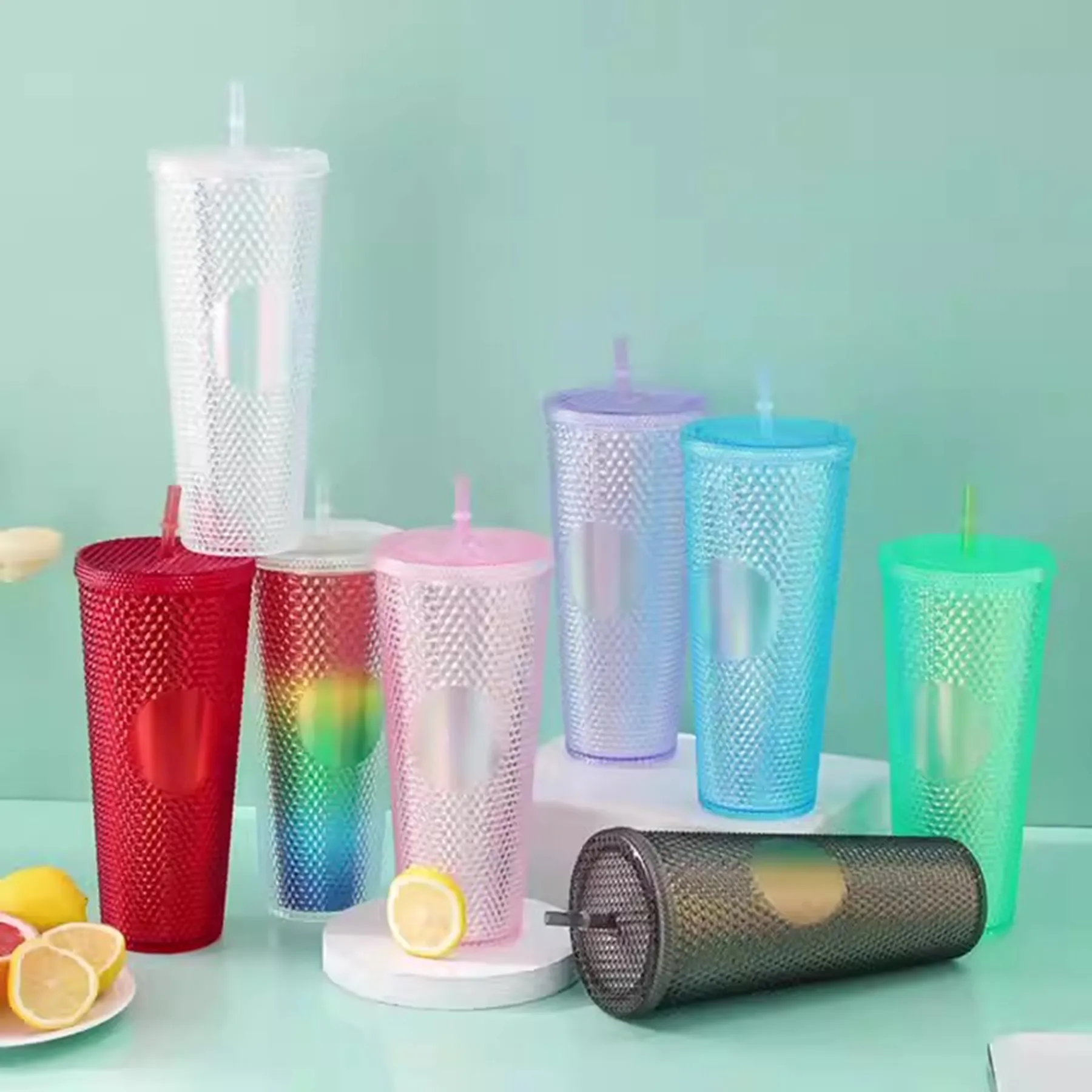 24 Oz. Plastic Magic Color Double Wall Tumbler with Straw 6