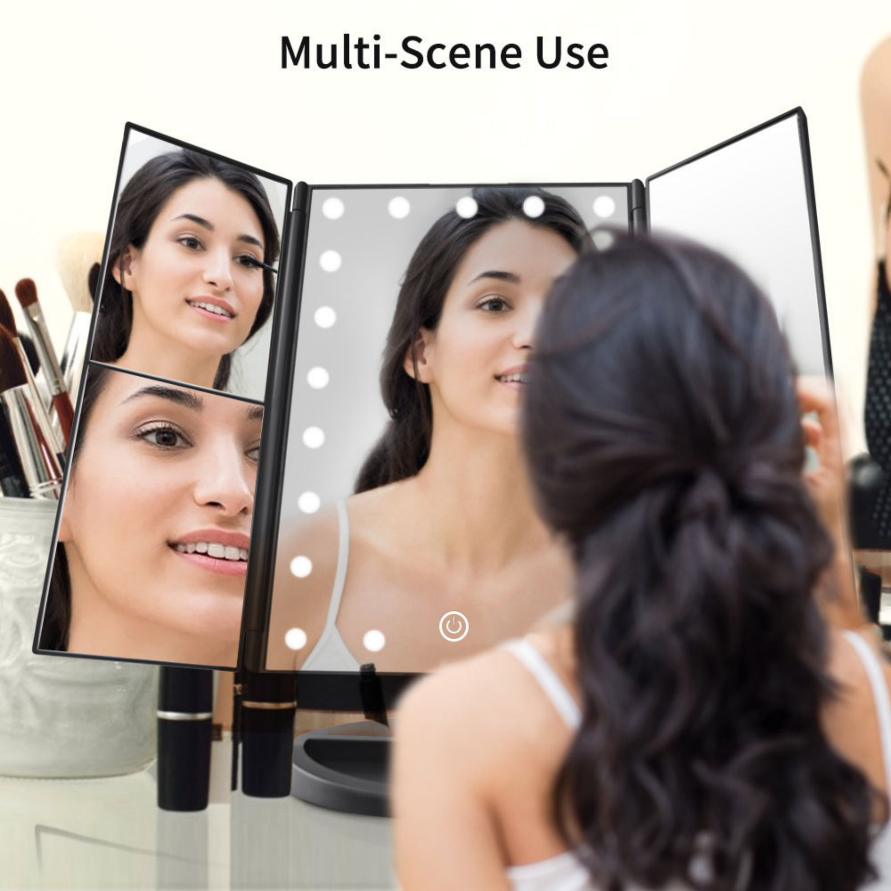 Tri-Fold Lighted Vanity Make Up Mirror Touch Screen 3X/2X/1X 8