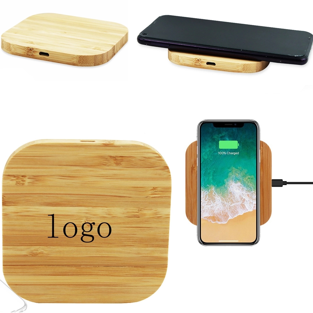 Square Bamboo Wood Wireless Charger 2