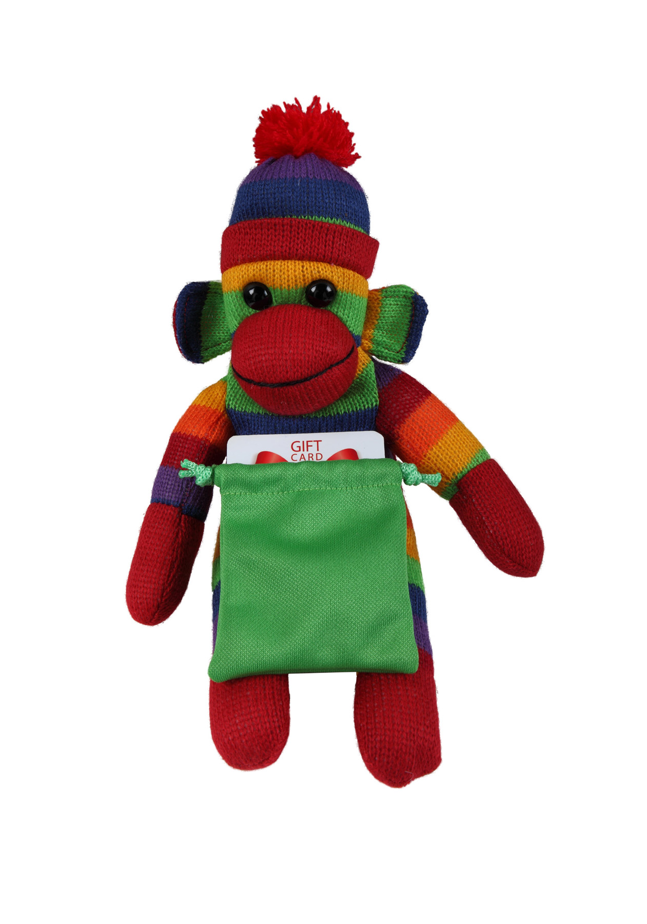 soft plush Rainbow Sock Monkey with gift card sack 3