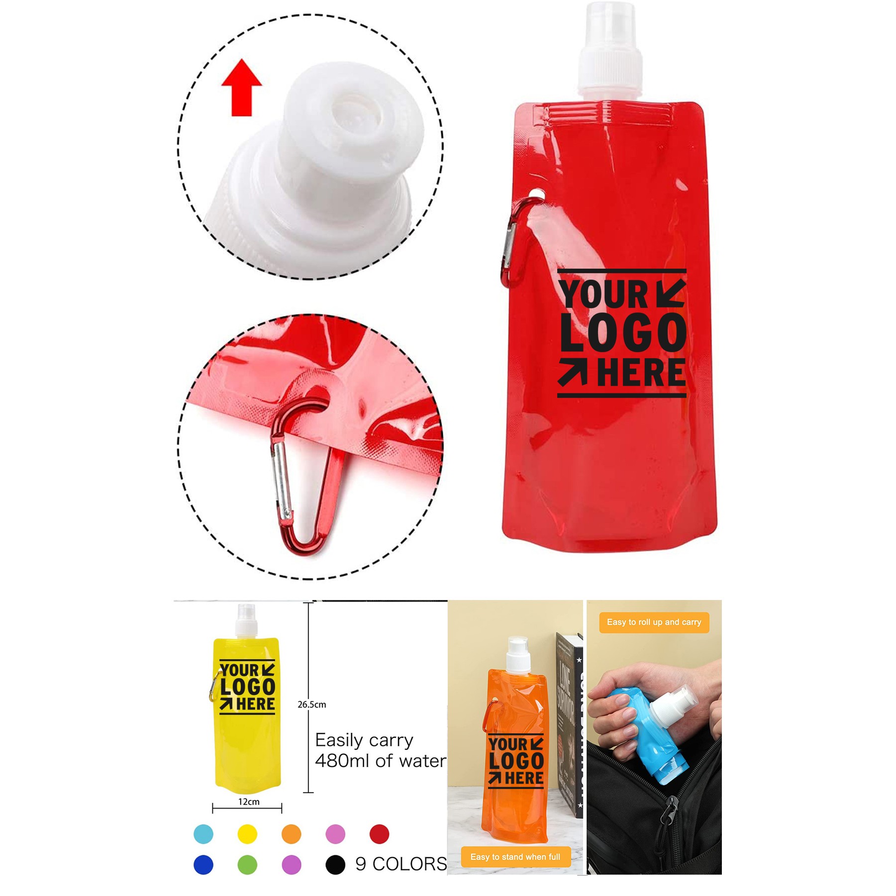 Reusable Canteen Foldable Drinking Water Bag with Clip 3