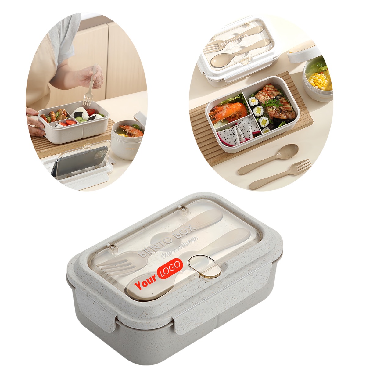 Simple Microwaveable Bento Box With Fork And Spoon 1
