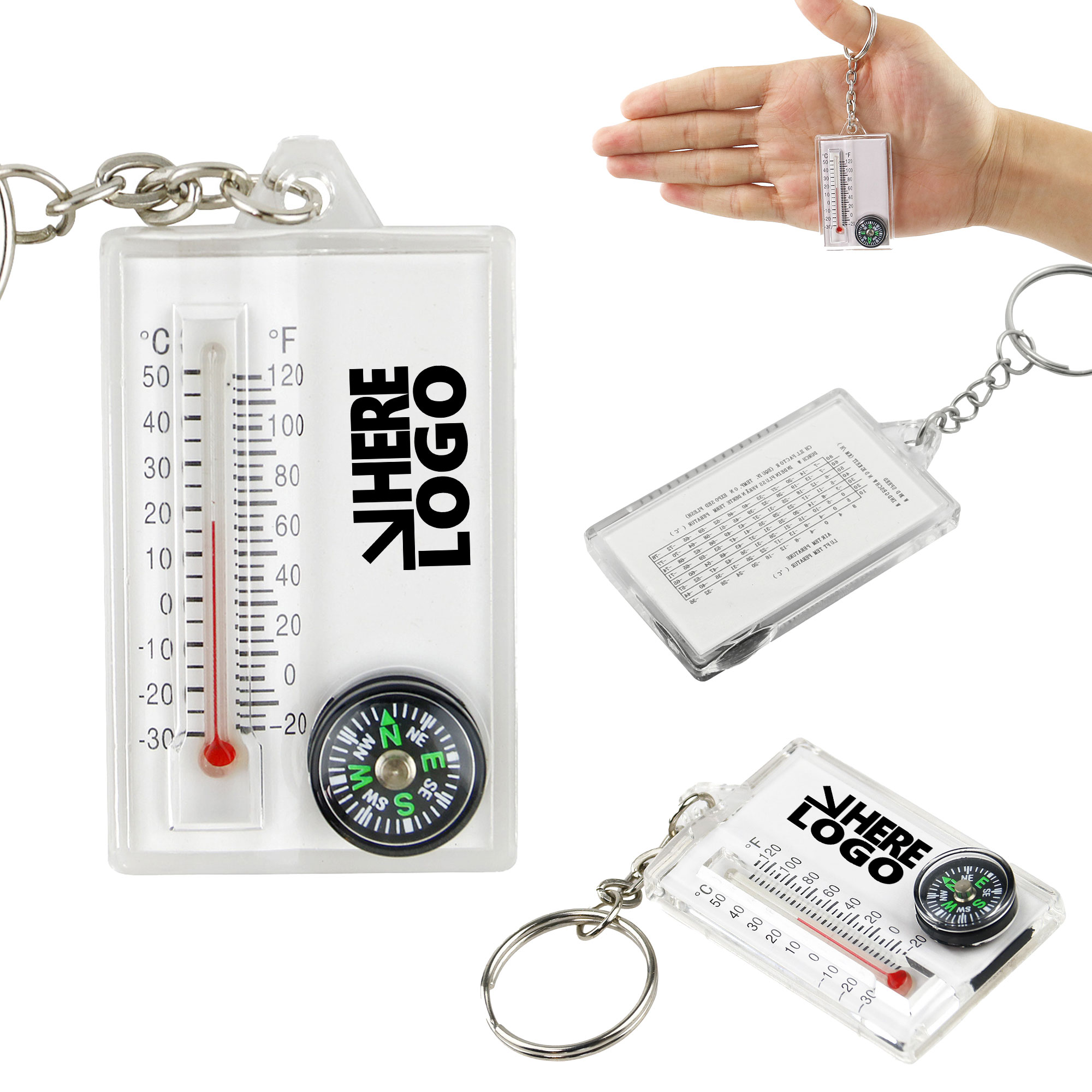 MOQ 20 Thermometer Compass Keychain Ooutdoor Key Tag 2