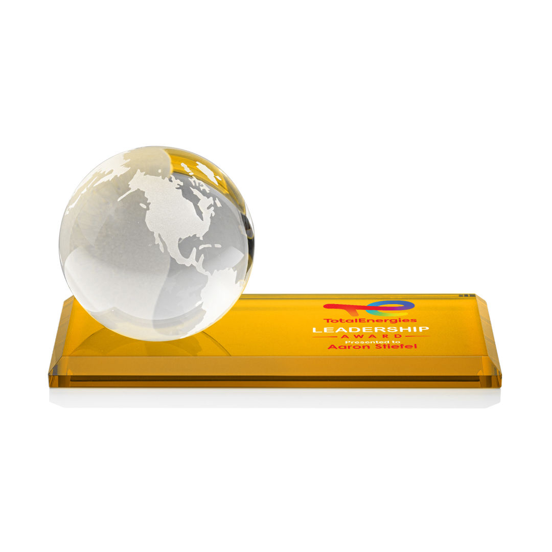 Globe VividPrint™ Award on Rectangle Base - Amber 7