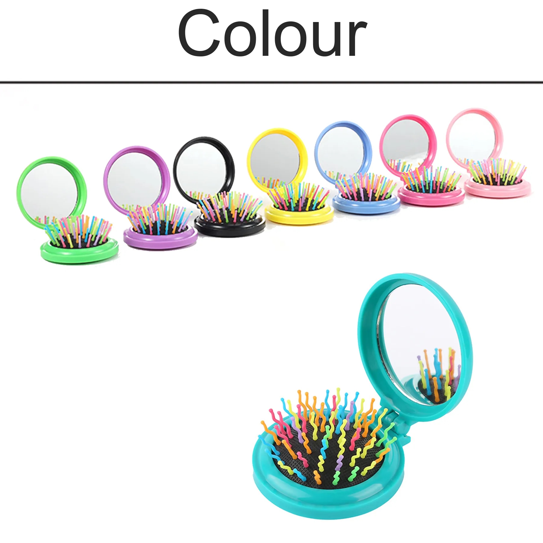 Round Mini Compact Massage Comb With Mirror 3