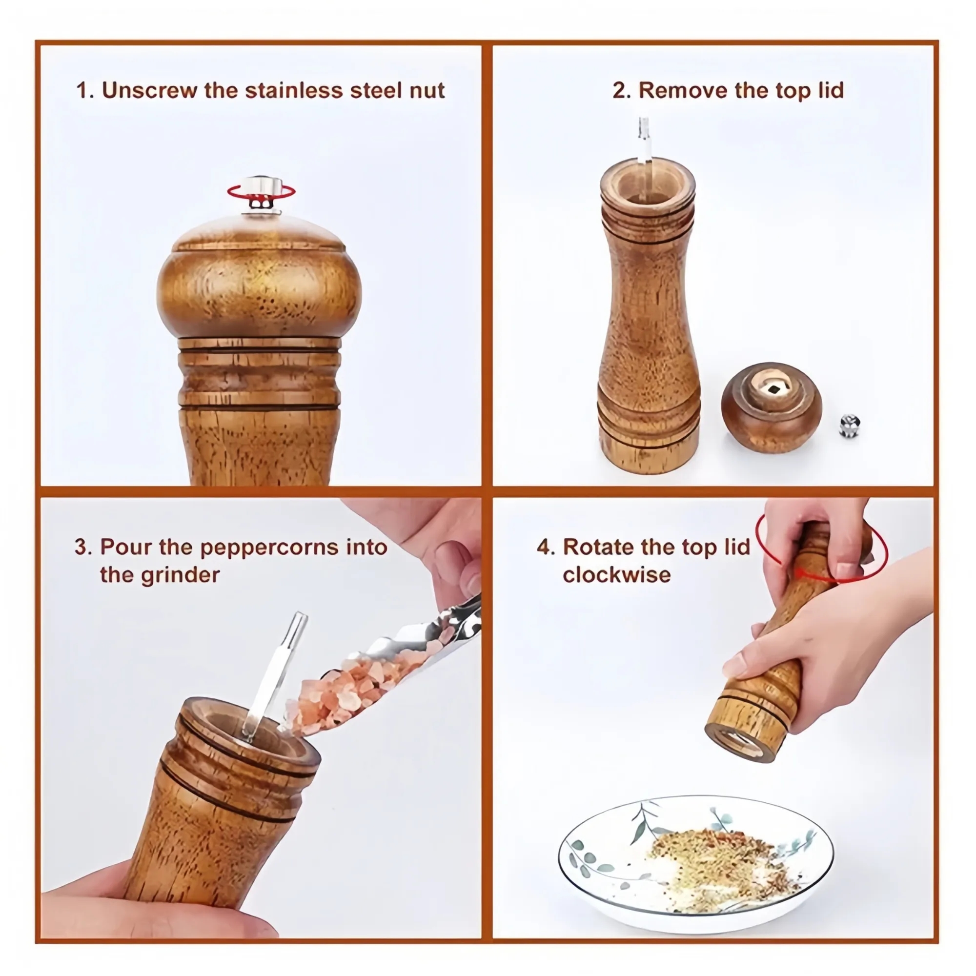 8-inch manual wooden pepper grinder 2