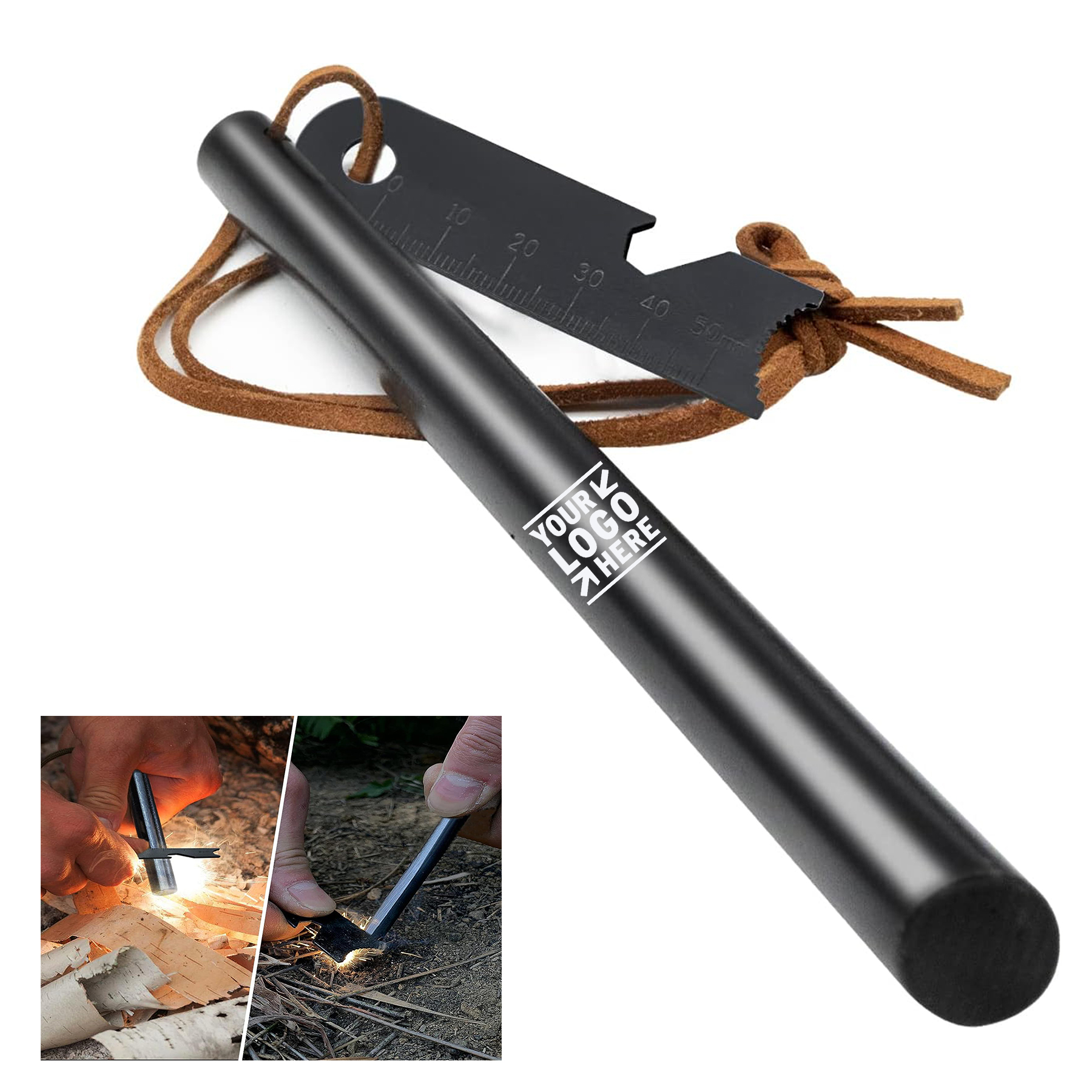 Leather Neck Lanyard Multi-Tool Striker Flint Steel Fire Starter Survival Igniter Tool 2