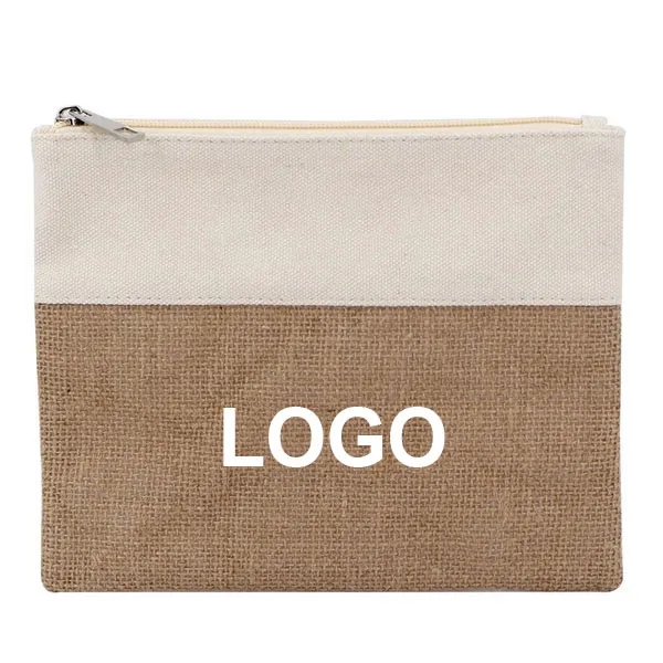 Natural Jute Canvas Flat Zipper Pouch 2