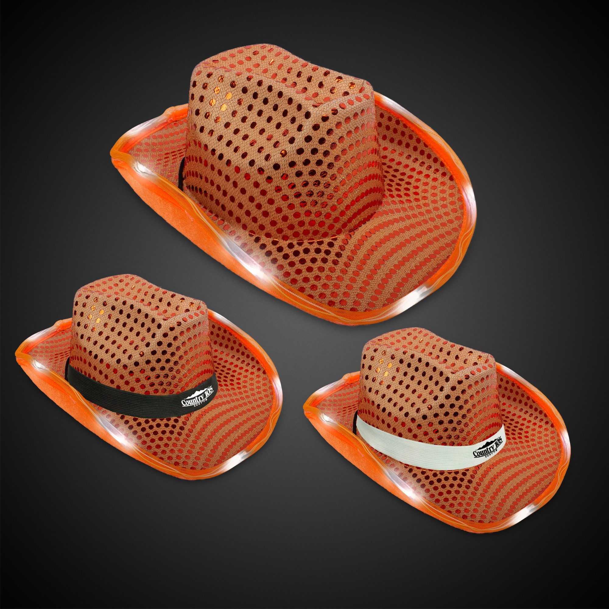 LED Orange Sequin Cowboy Hat(Blank) 4