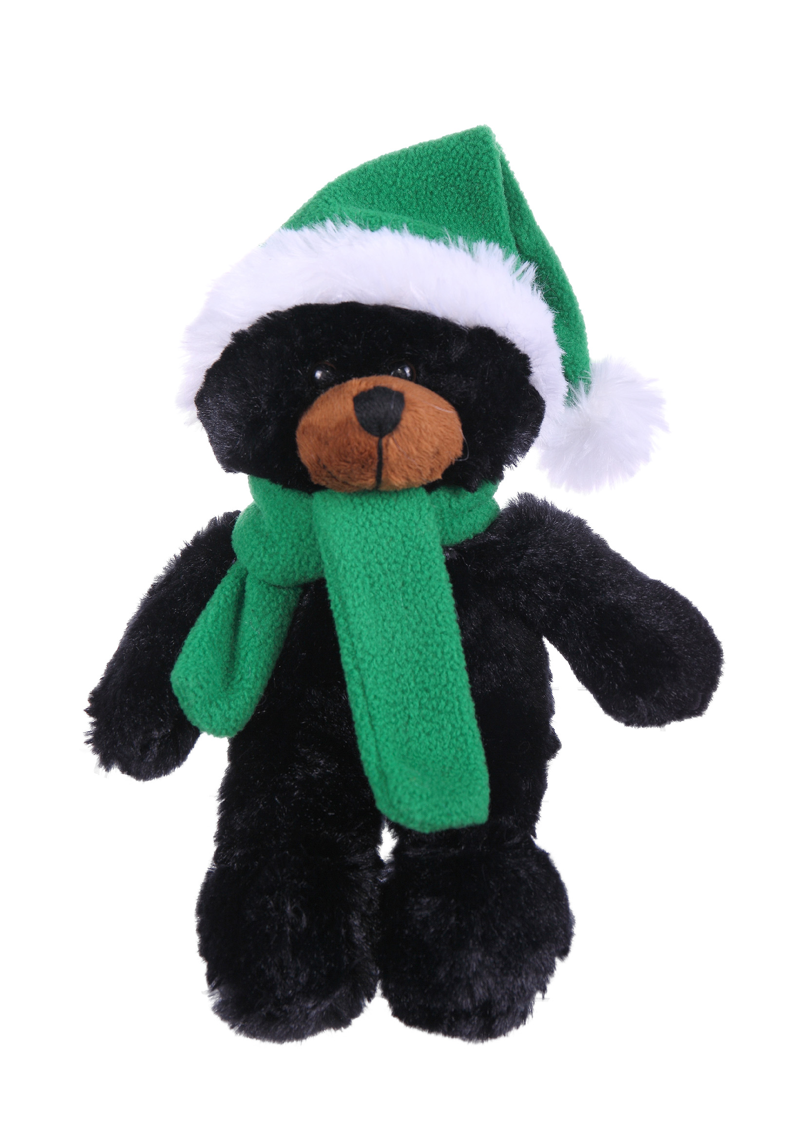 Soft Plush Stuffed Black Bear with Christmas Hat and Scarf