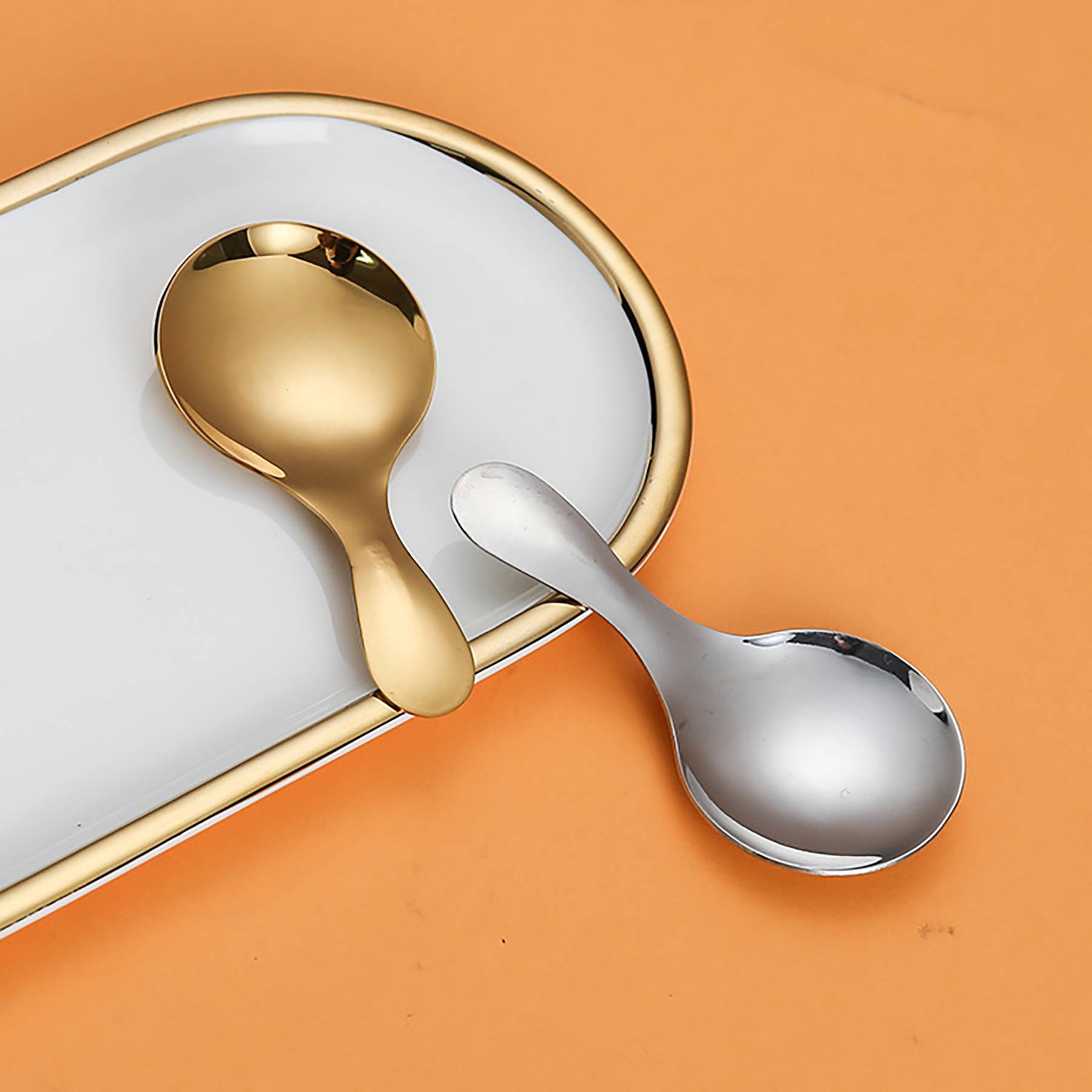 Stainless Steel Short Handle Thickened Small Round Spoons 2