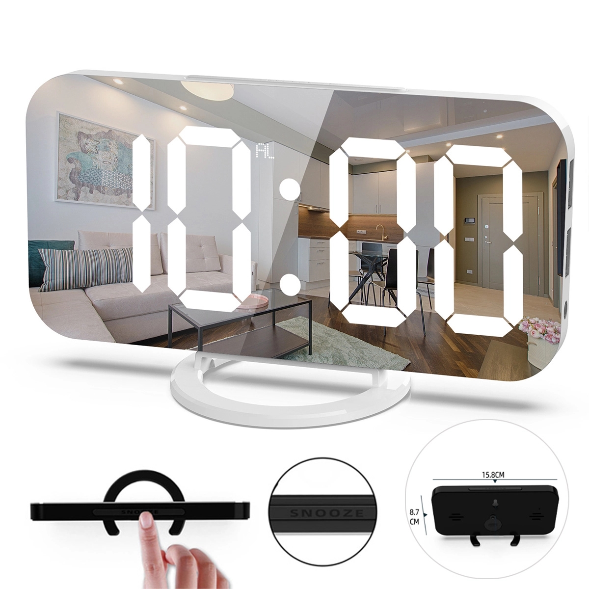 Large Display Mirror Surface LED Digital Alarm Clock 4