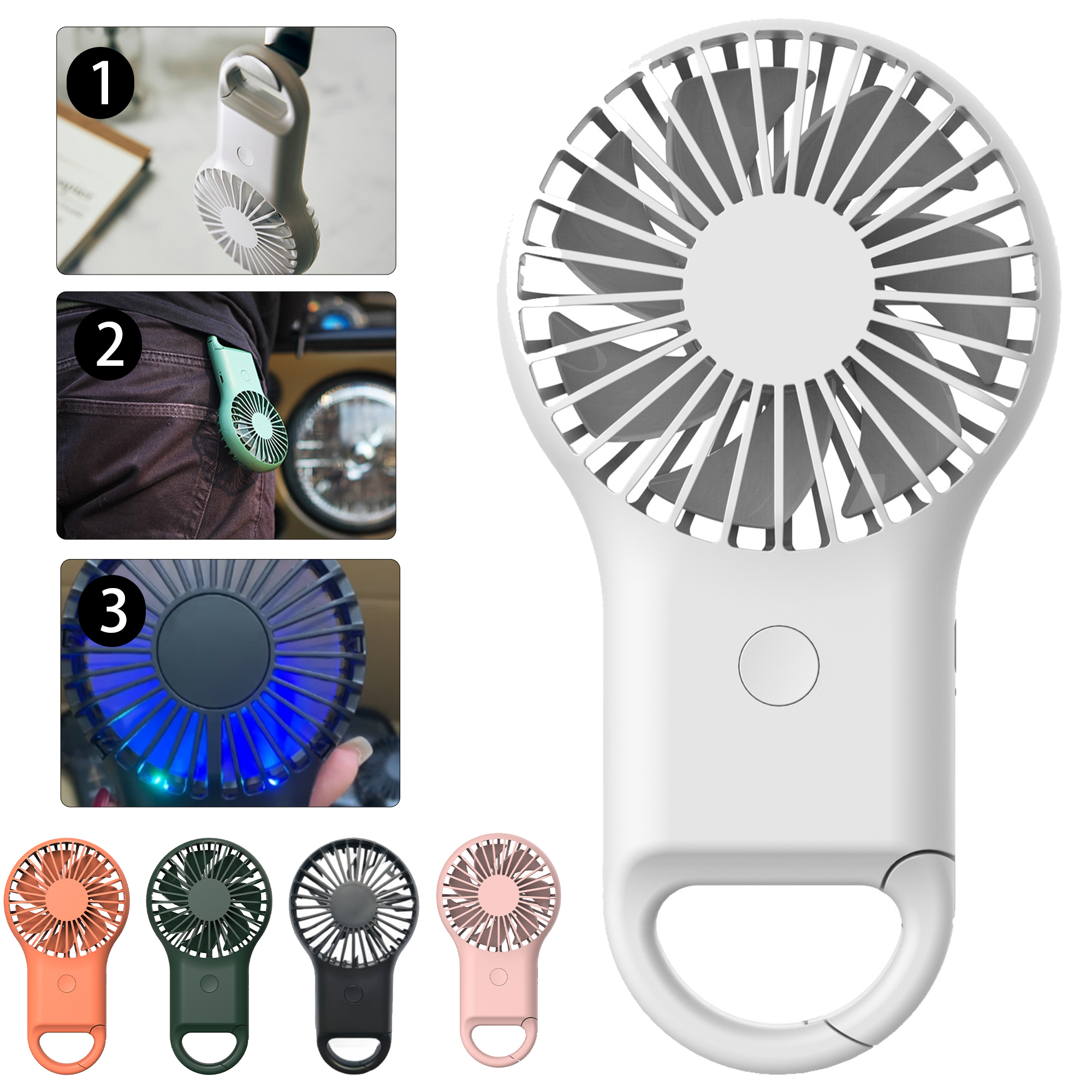 MOQ30 Mini Clip Fan with LED Light and Carabiner Hook 2