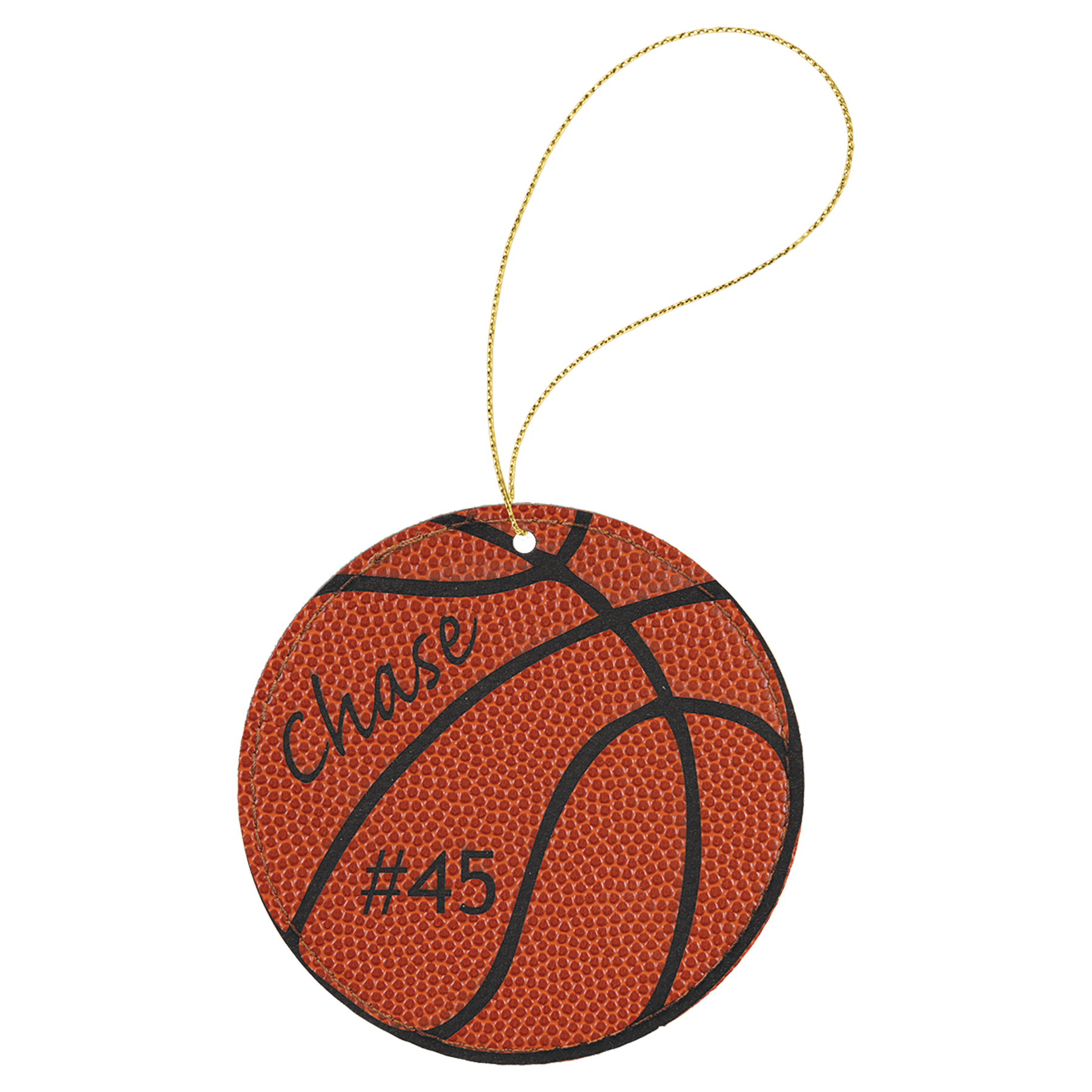 Basketball Leatherette Round Ornament with Gold String 2