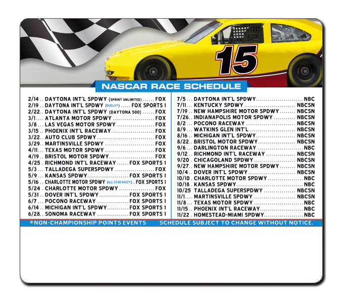 Magnet Sport Schedules - 3.5x4 NASCAR Round Corners - 25 mil. 3