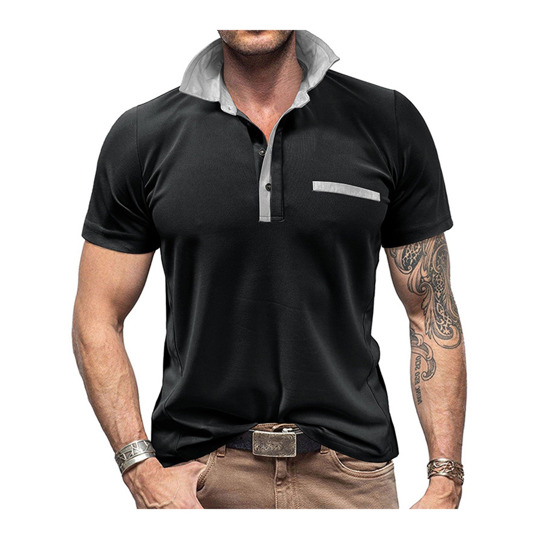 Lapel Color Block Short Sleeve Polo Shirt 2