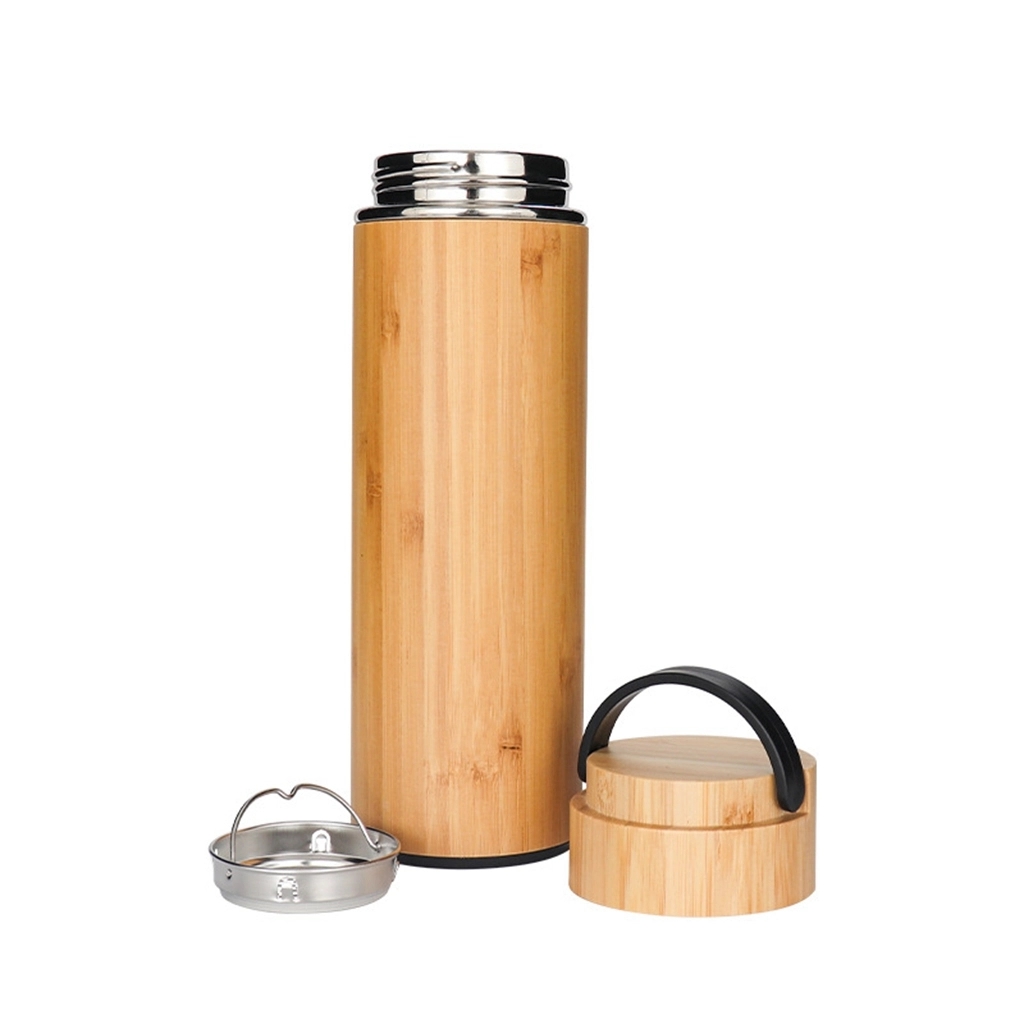15 oz Vacuum-Sealed Bamboo Water Bottle with Plastic Handle 7