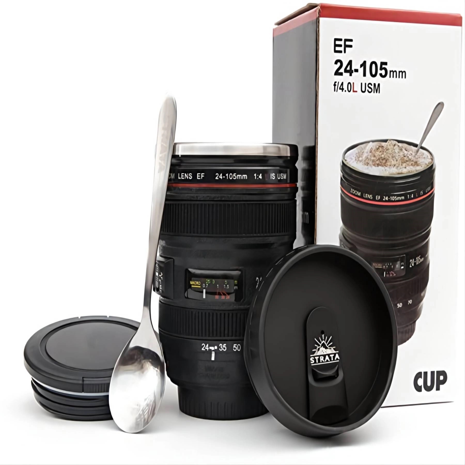 Camera Lens Coffee Mug With Lid, custom plastic cup with logo imprint 3
