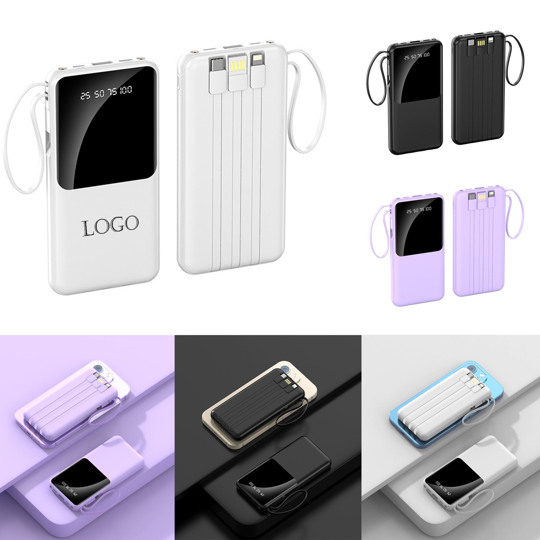 10000mAh Power Bank With Built-In Cables
