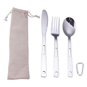 3 In 1 Portable Stainless Steel Flatware Set With Carabiner Knife Fork Spoon 7