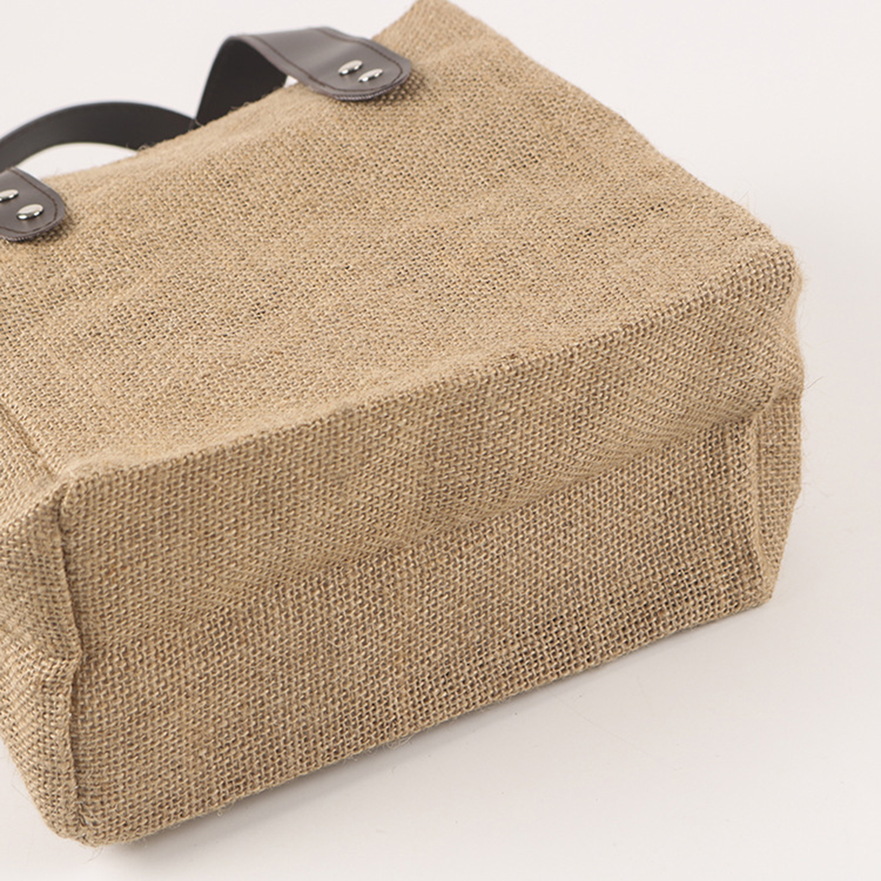 Eco Friendly Custom Bulk Leather Handle Jute Shopping Bags, custom tote bag with logo imprint 2