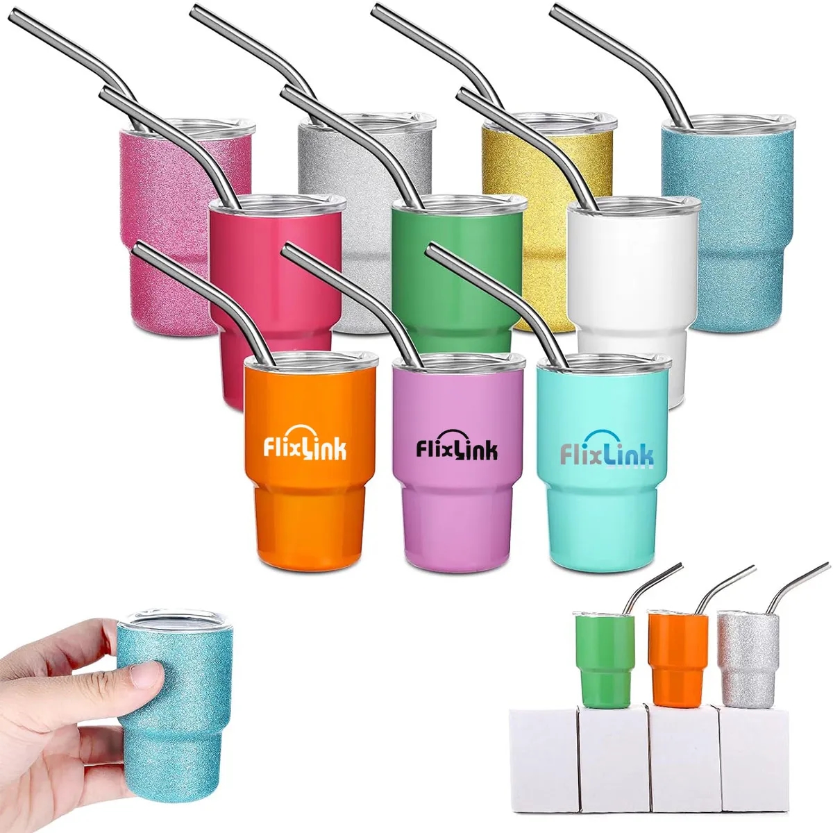 3oz Mini Tumbler Shot Glass with Straw and Lid 3