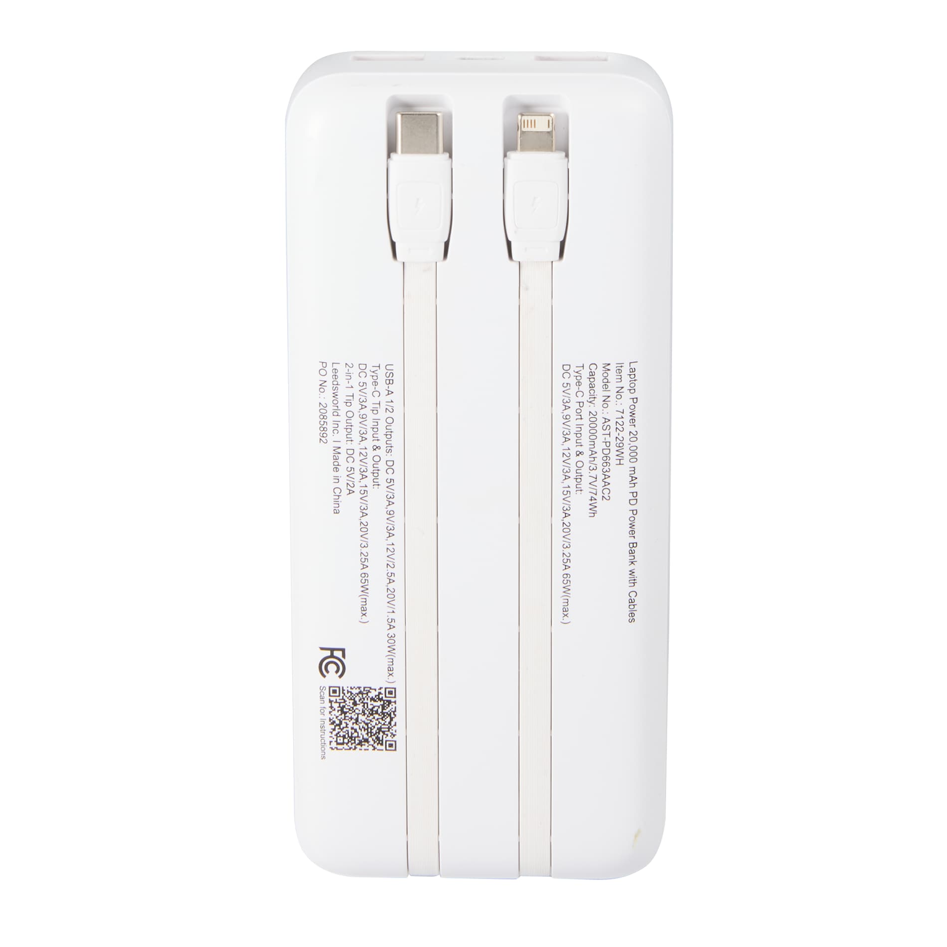 Laptop Power 20,000 mAh PD Power Bank with Cables 61