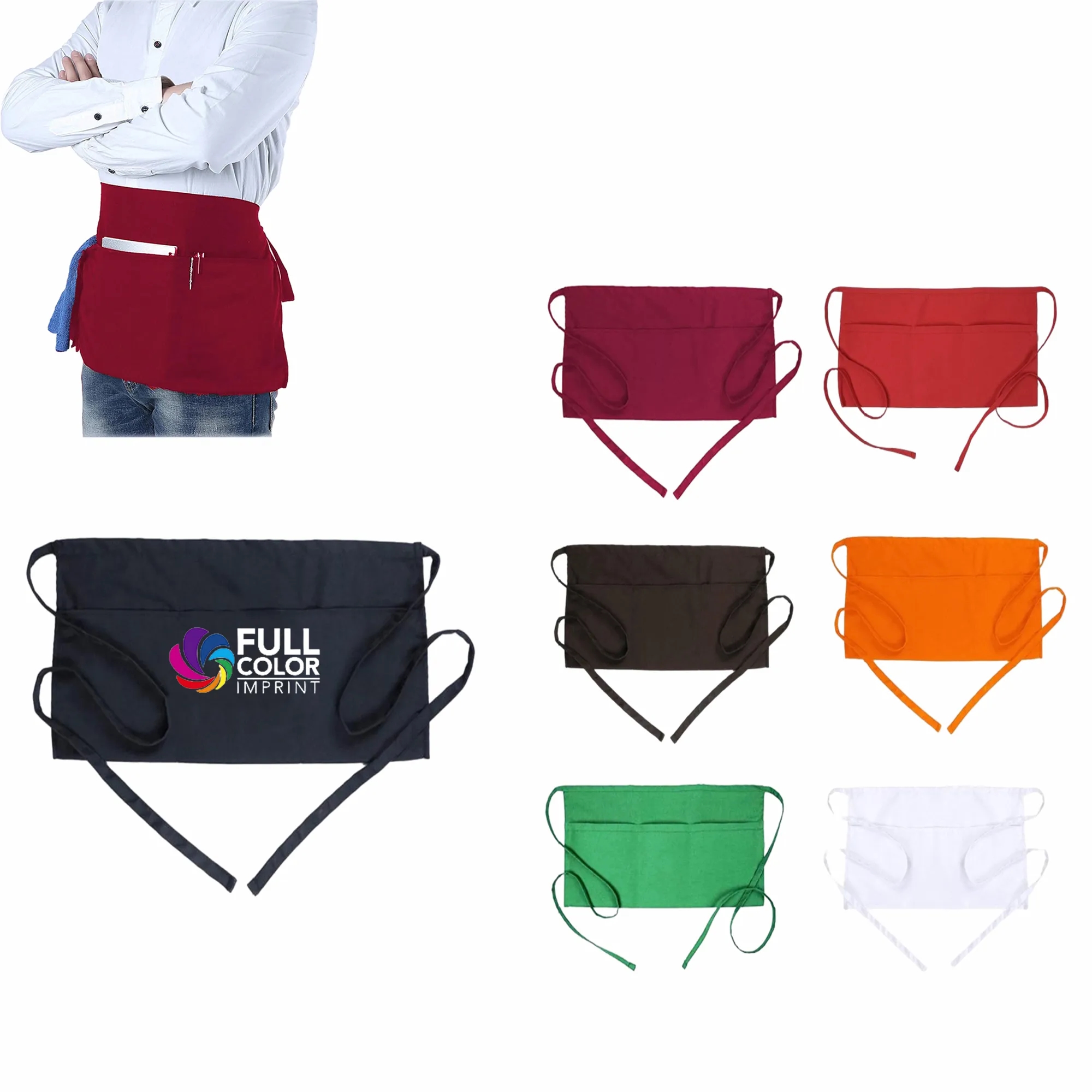3 Pockets Waterdrop Server Half Aprons