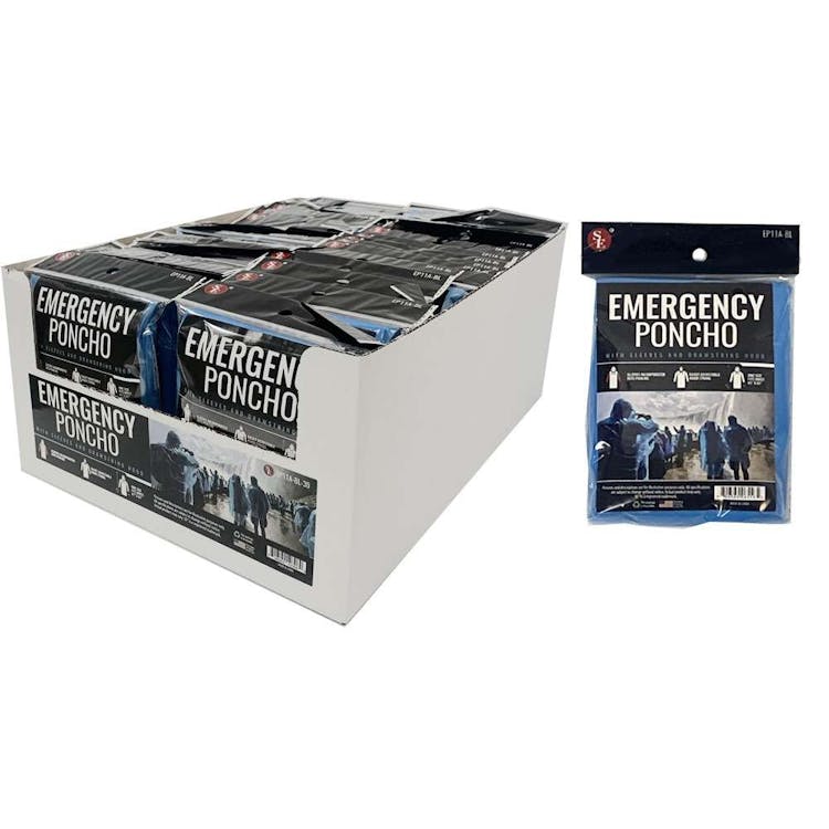 Water-Resistant Emergency Poncho with Hood - Blue 2