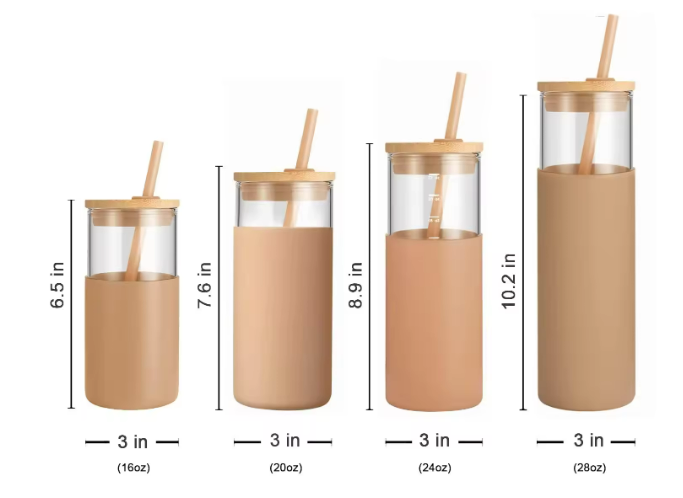 24 oz Glass Tumbler With Straw And Bamboo Water Bottle 4