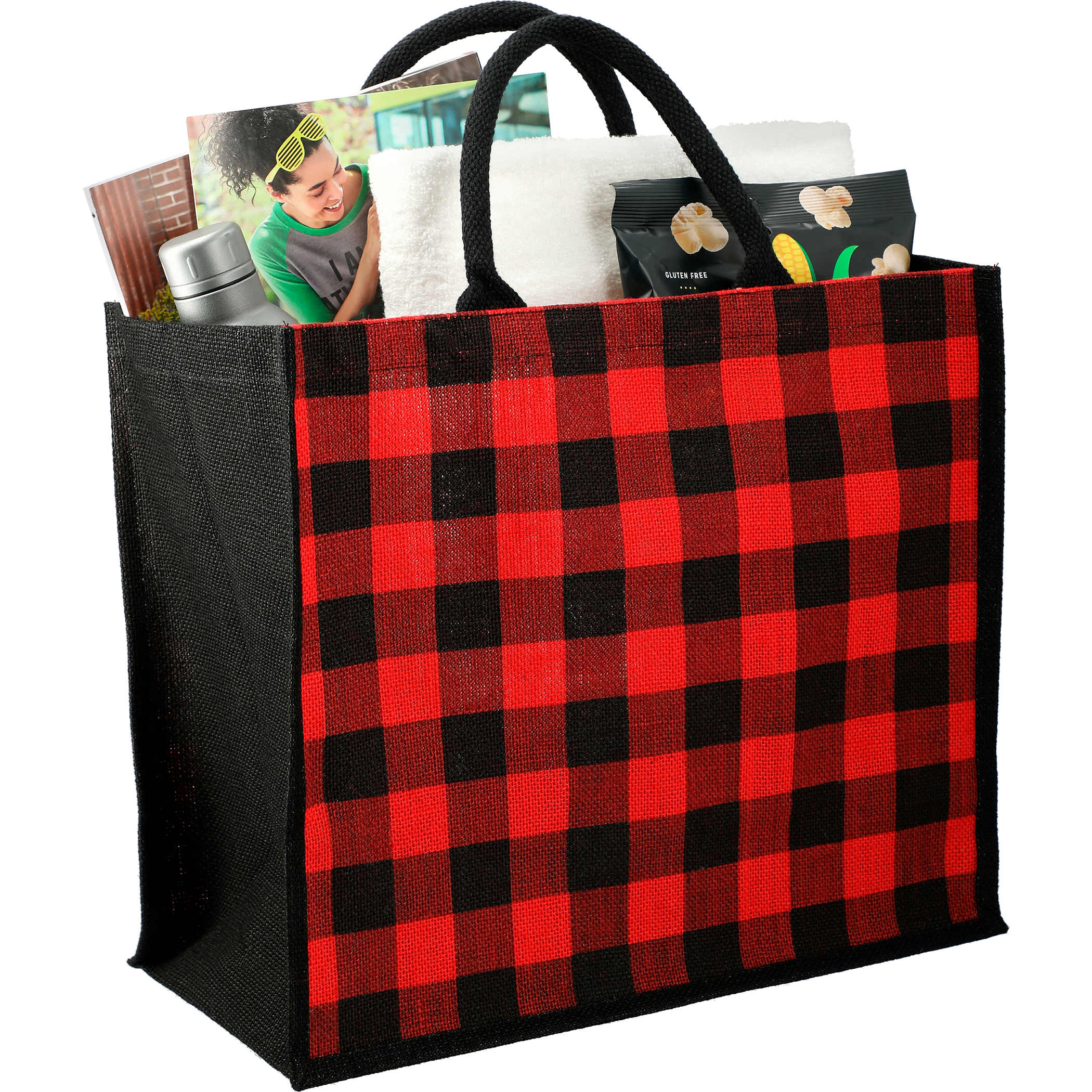 Buffalo Plaid Printed Jute Tote 1