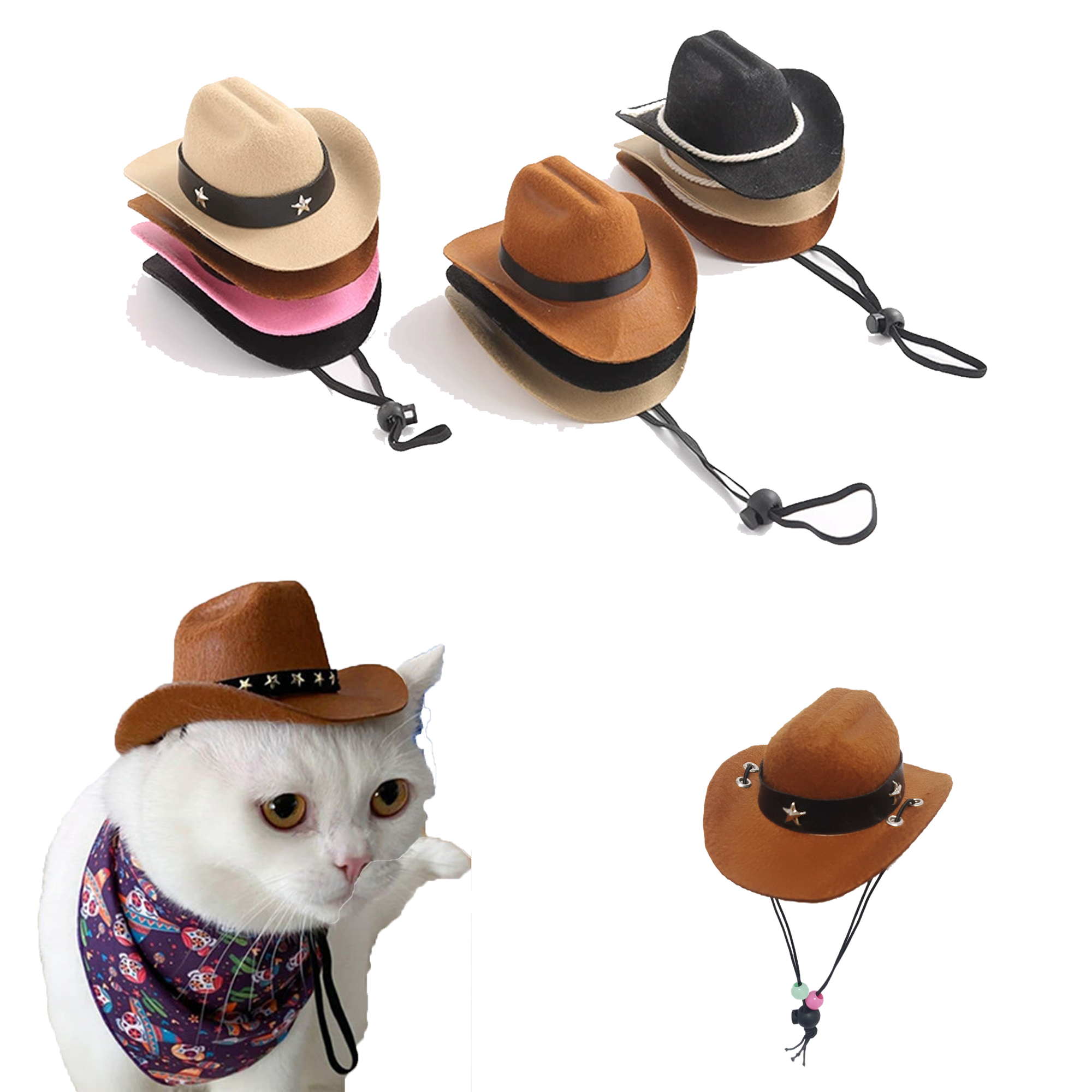 Pet Adjustable Cowboy Hat With Gold Star Pin 2