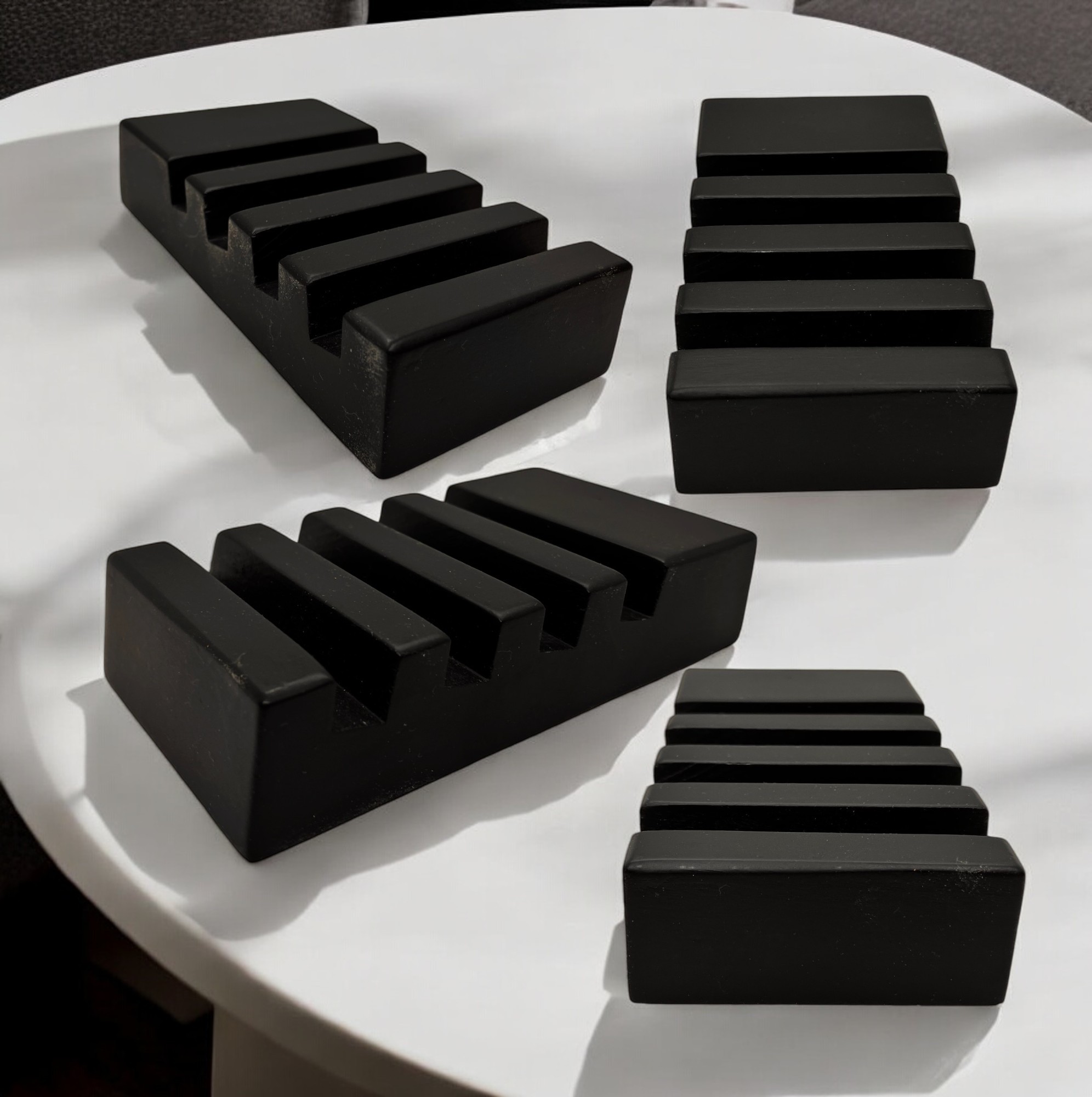 Slotted Wooden Coaster Holder Black Finish 2