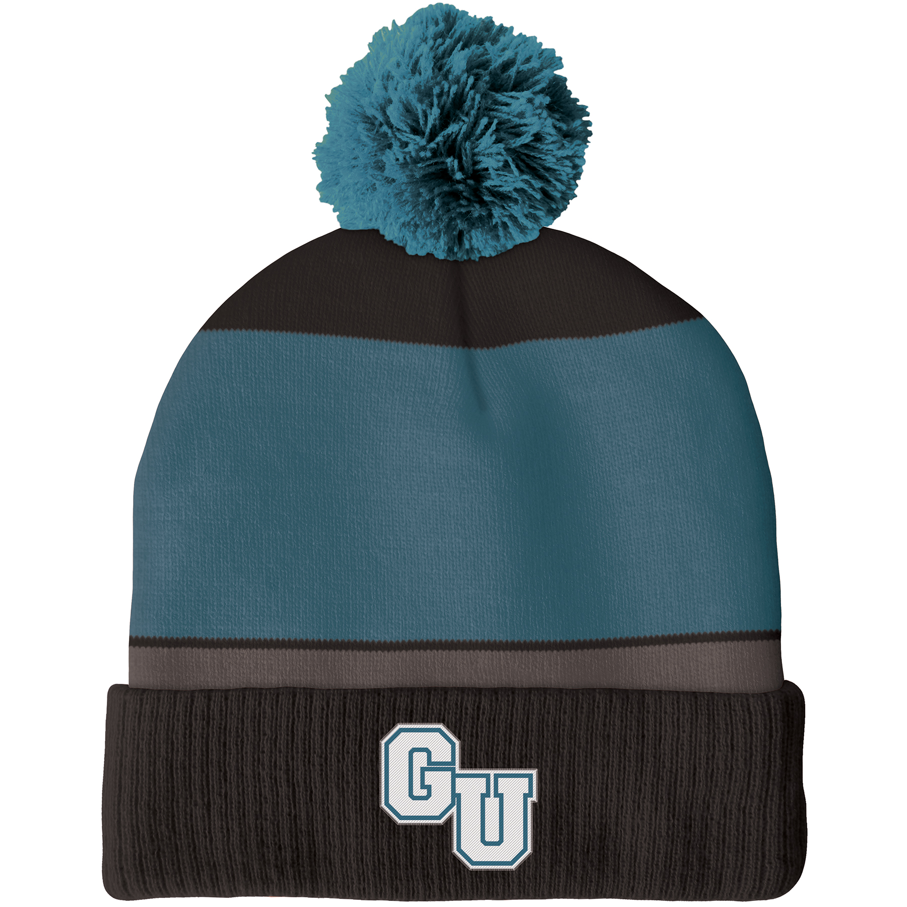 Knit Beanie with Pom and Ribbed Cuff (Woven Logo) 8